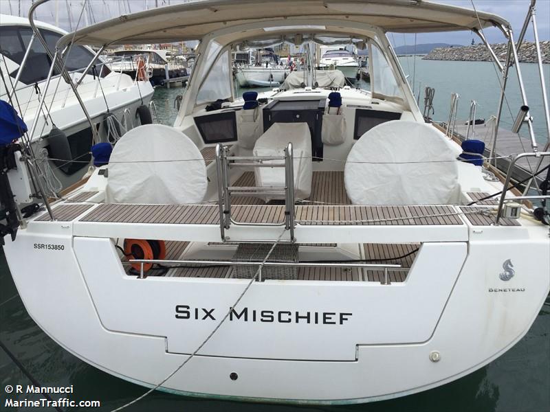 six mischief () - IMO , MMSI 235098381 under the flag of United Kingdom (UK)