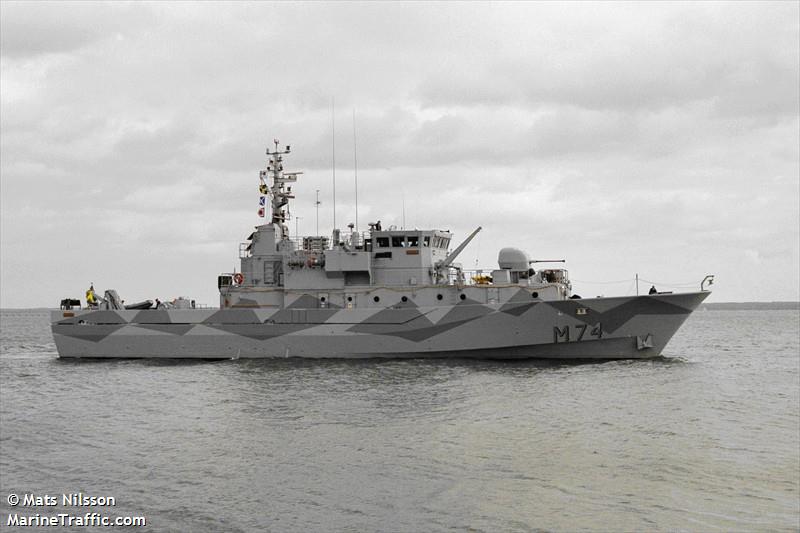 swedish warship m74 (-) - IMO , MMSI 266034000, Call Sign SLMW under the flag of Sweden