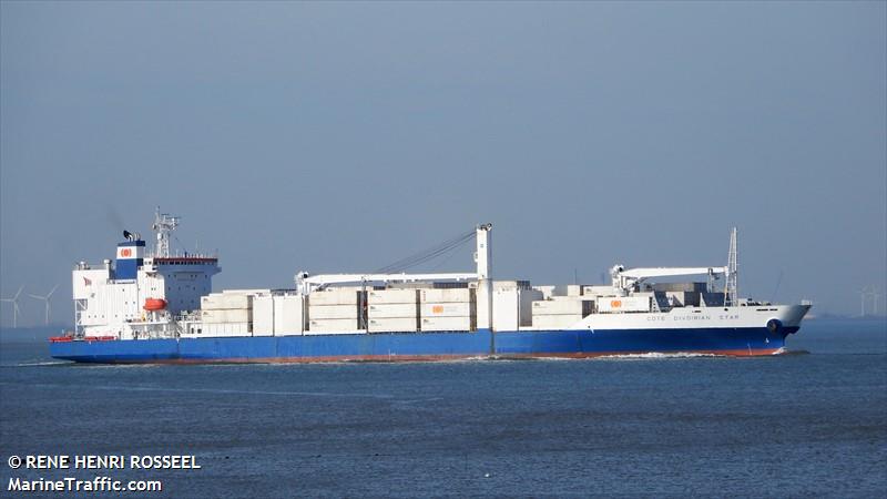 cote d ivoirian star (Refrigerated Cargo Ship) - IMO 9172478, MMSI 636014241, Call Sign A8SL4 under the flag of Liberia