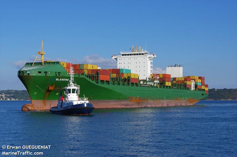blandine (Container Ship) - IMO 9437048, MMSI 255805794, Call Sign CQDR under the flag of Madeira