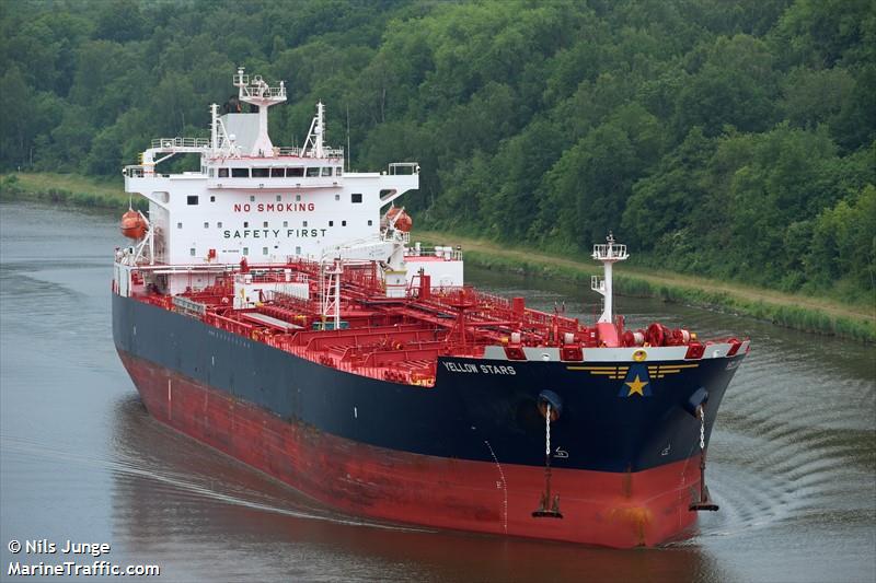 yellow stars (Chemical/Oil Products Tanker) - IMO 9913626, MMSI 538009099, Call Sign V7A4312 under the flag of Marshall Islands