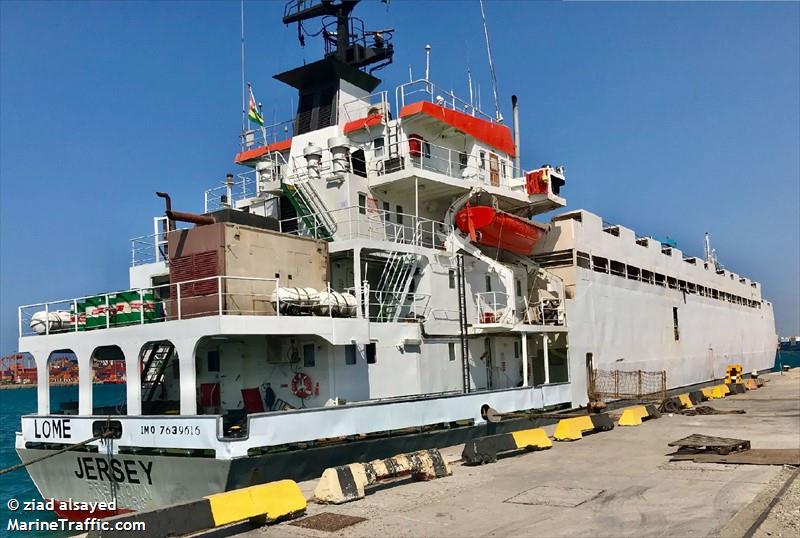 jersey (Livestock Carrier) - IMO 7639616, MMSI 671811000, Call Sign 5VEL9 under the flag of Togolese Rep