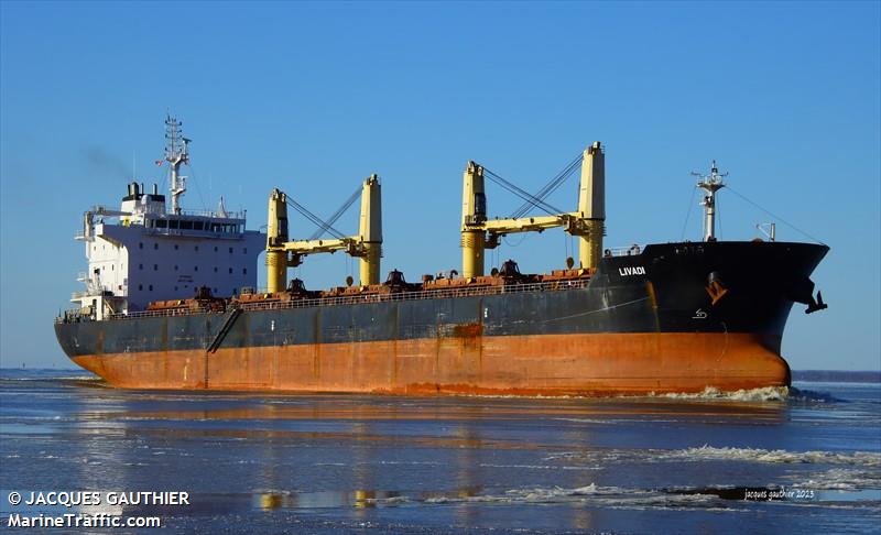 livadi (Bulk Carrier) - IMO 9522946, MMSI 538008779, Call Sign V7A2750 under the flag of Marshall Islands