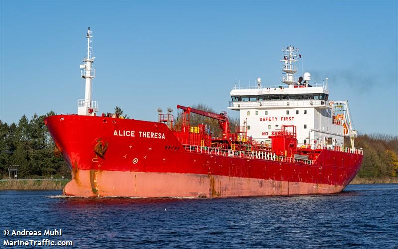 alice theresa (Chemical/Oil Products Tanker) - IMO 9478303, MMSI 219148000, Call Sign OXCZ2 under the flag of Denmark