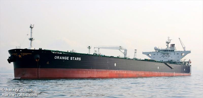 orange stars (Crude Oil Tanker) - IMO 9433597, MMSI 538004145, Call Sign V7VK8 under the flag of Marshall Islands