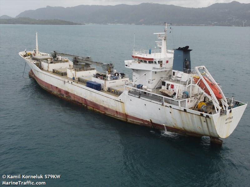 affinis (Refrigerated Cargo Ship) - IMO 9120217, MMSI 645566000, Call Sign 3BTU under the flag of Mauritius