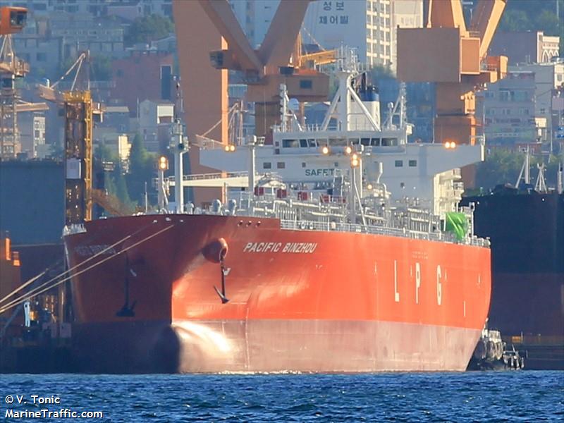 pacific binzhou (LPG Tanker) - IMO 9743734, MMSI 477584100, Call Sign VRPQ7 under the flag of Hong Kong