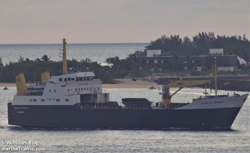 duke of topsail (Ro-Ro Cargo Ship) - IMO 7206770, MMSI 341295000, Call Sign V4RZ3 under the flag of St Kitts & Nevis