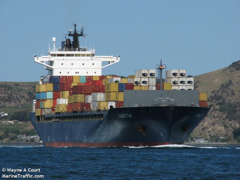 sagitta (Container Ship) - IMO 9401166, MMSI 538003988, Call Sign V7UO5 under the flag of Marshall Islands