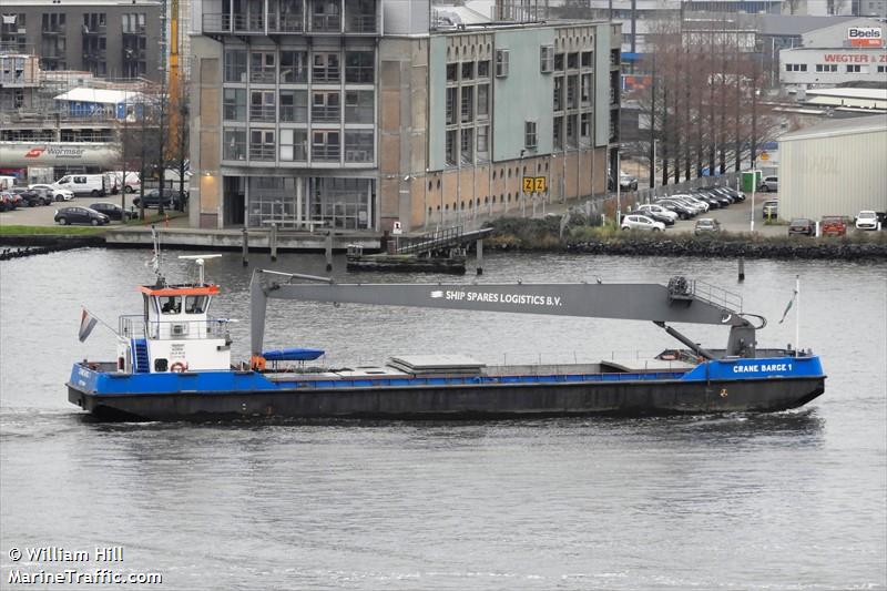 cranebarge 1 (Dredging or UW ops) - IMO , MMSI 244670111, Call Sign PE8757 under the flag of Netherlands