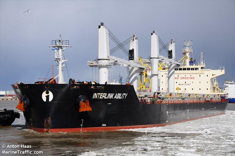 interlink ability (Bulk Carrier) - IMO 9714757, MMSI 538005705, Call Sign V7GF3 under the flag of Marshall Islands