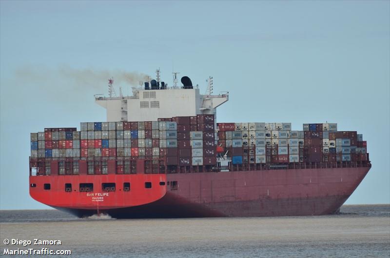 san felipe (Container Ship) - IMO 9698628, MMSI 538005732, Call Sign V7GN7 under the flag of Marshall Islands