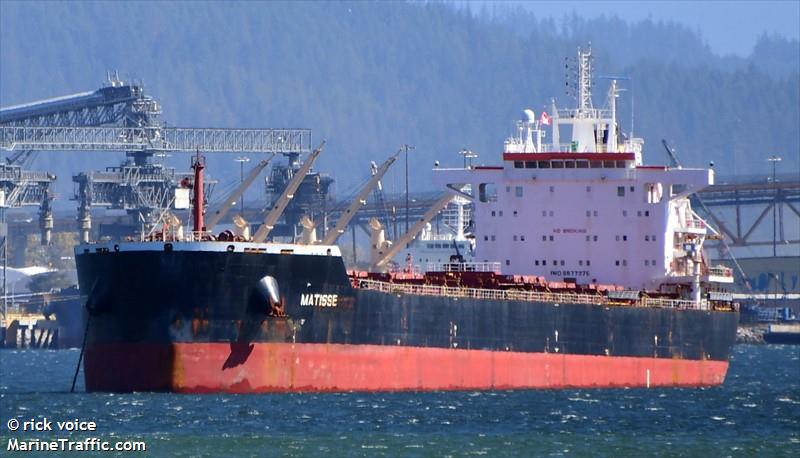 matisse (Bulk Carrier) - IMO 9677375, MMSI 538005482, Call Sign V7EJ6 under the flag of Marshall Islands