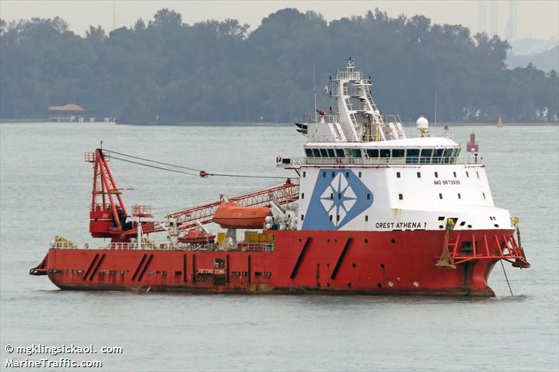 crest athena 1 (Offshore Support Vessel) - IMO 9673939, MMSI 563537000, Call Sign 9V7606 under the flag of Singapore