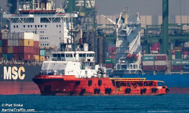 astro scorpius (Offshore Tug/Supply Ship) - IMO 9653680, MMSI 563122900, Call Sign 9V6938 under the flag of Singapore