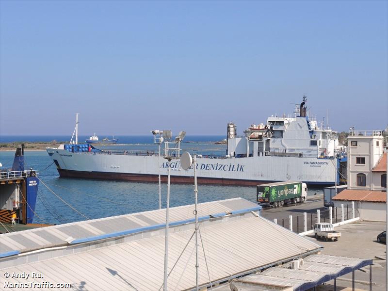 via famagusta (Ro-Ro Cargo Ship) - IMO 7802756, MMSI 271055014, Call Sign TCA9014 under the flag of Turkey