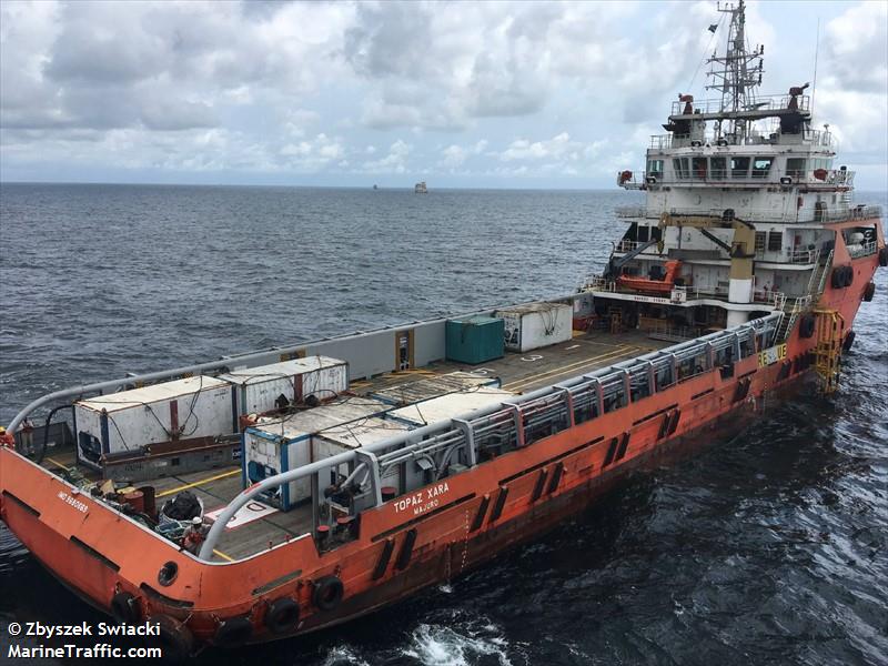 topaz xara (Offshore Tug/Supply Ship) - IMO 9680669, MMSI 538005515, Call Sign V7EQ6 under the flag of Marshall Islands
