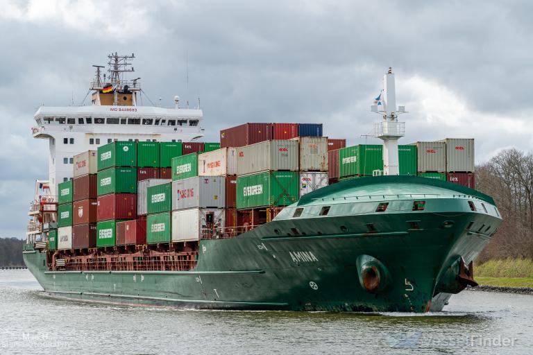 amina (Container Ship) - IMO 9448683, MMSI 255806464, Call Sign CQER5 under the flag of Madeira