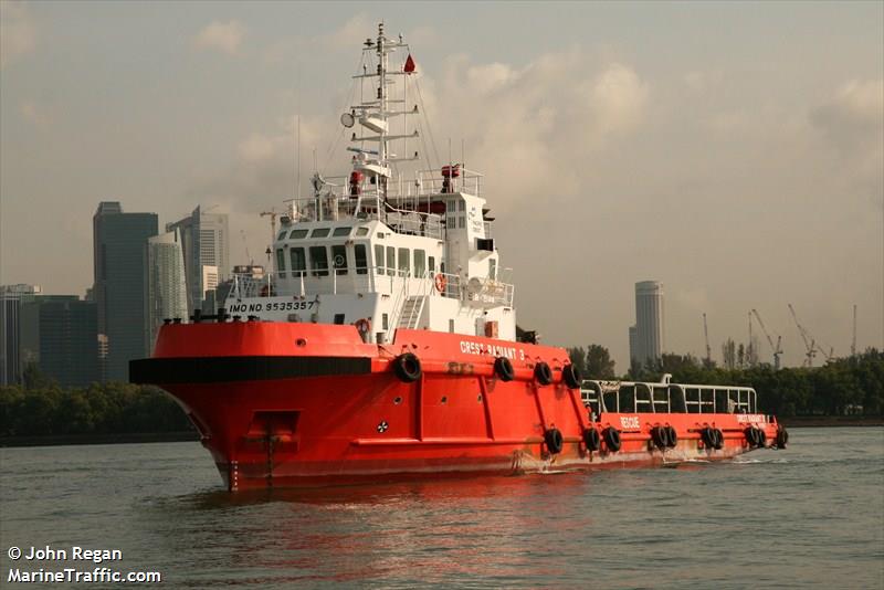 crest radiant 3 (Offshore Tug/Supply Ship) - IMO 9535357, MMSI 564154000, Call Sign 9V7407 under the flag of Singapore